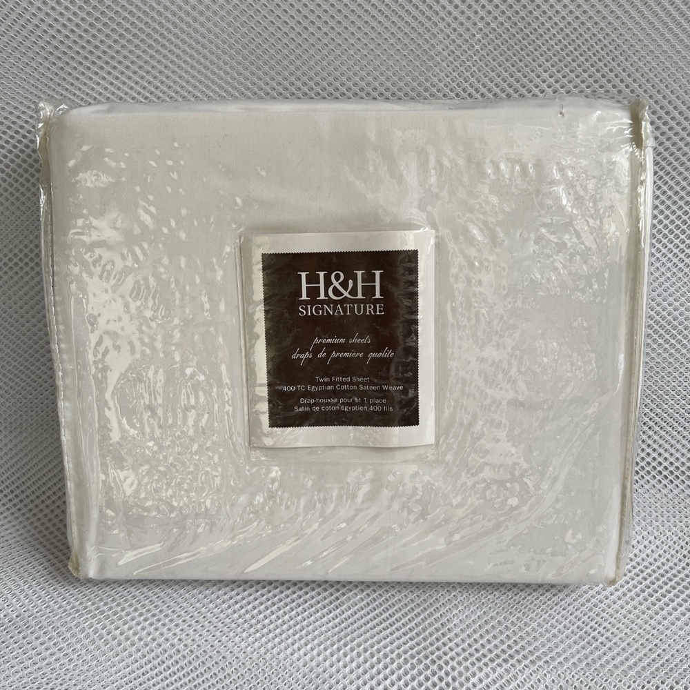 Twin Fitted Sheet H&H Signature Premium 400 ct Egyptian Cotton Sateen Solid NEW